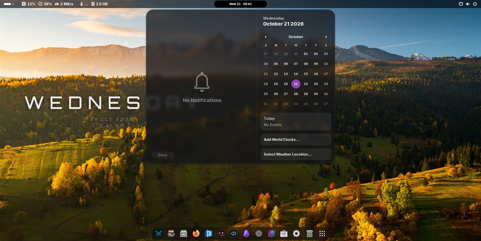 Notifications and calendar panel